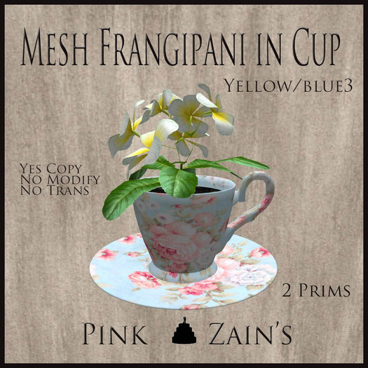 Mesh Frangipani in Cup - Yellow - Blue3 [BOXED]