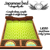 Japanese bed - beautiful shoji design with dragonfly silk cover