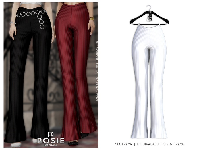 POSIE - Ami Ribbed Flare Pants .WHITE