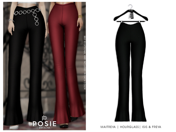 POSIE - Ami Ribbed Flare Pants .ONYX