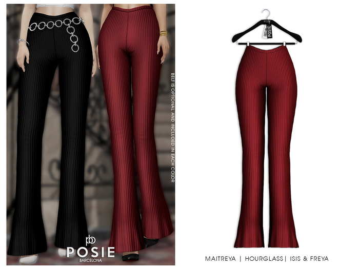 POSIE - Ami Ribbed Flare Pants .BURGUNDY