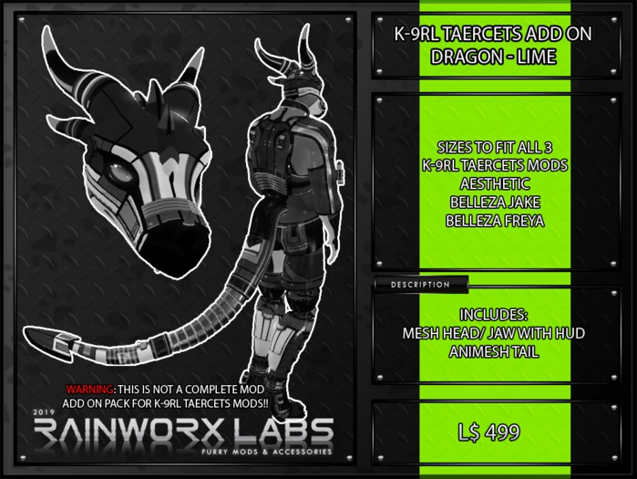 [RL] K-9RL TAERCETS ADD ON - DRAGON - LIME