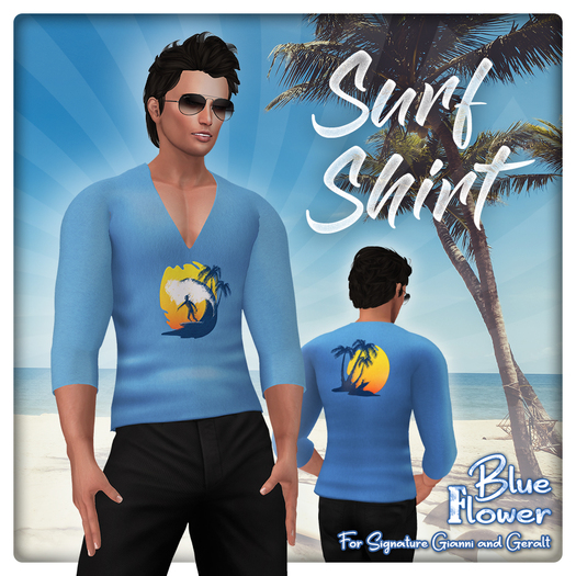 Blue Flower - Surf Shirt Blue