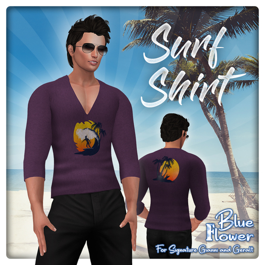 Blue Flower - Surf Shirt Maroon