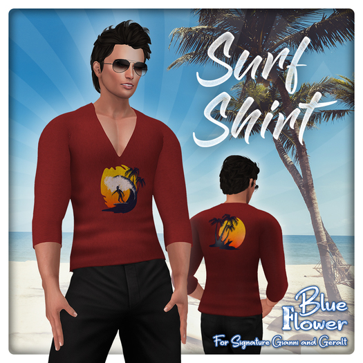 Blue Flower - Surf Shirt Red