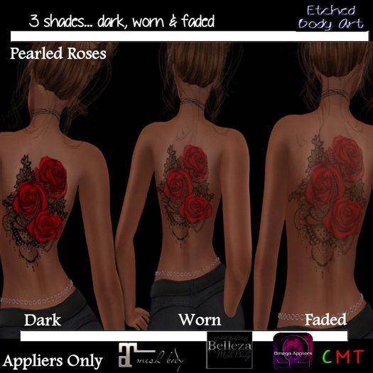 Etched Pearled Roses Back Tattoo Appliers Only
