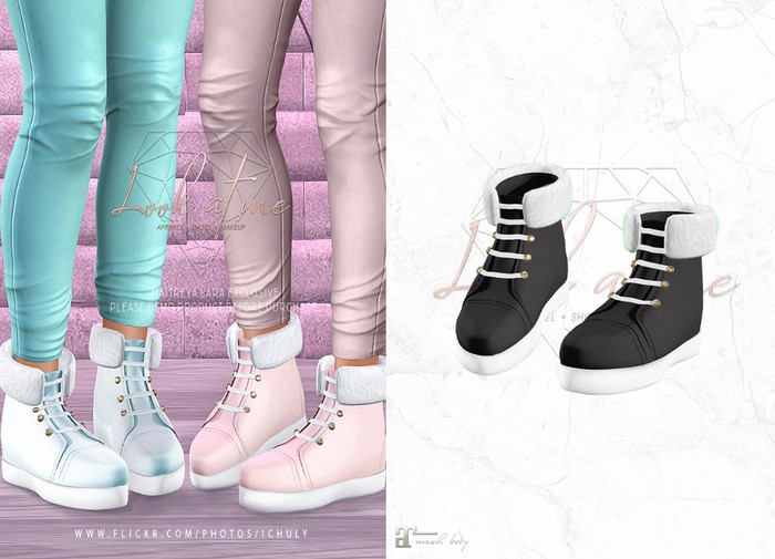 Look At Me. Fur Boots : Black (maitreya)