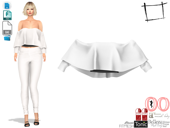  Dae Obj FBX For Rolled Back Hem Batwing Strapless Shoulder Top Maitreya, Voluptuous, Belleza