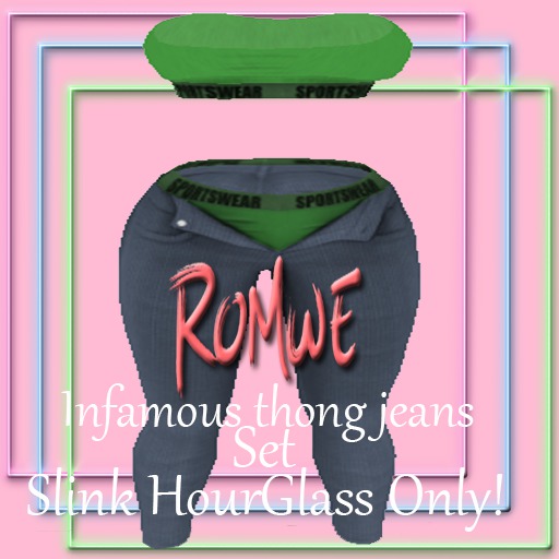 Romwe - Infamous thong jeans Set (Green)