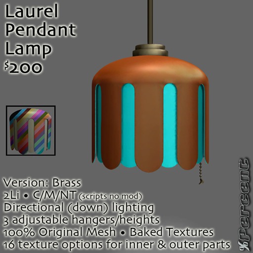 %Laurel Pendant Lamp (brass) *MESH* Delivery Box
