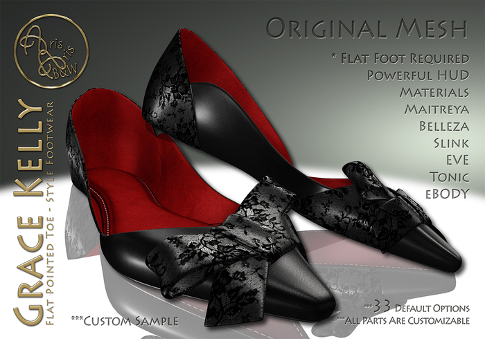 ***ArisArisB&W~CoAl33~Grace Kelly Flat Pointed Toe~CUSTOM HUD