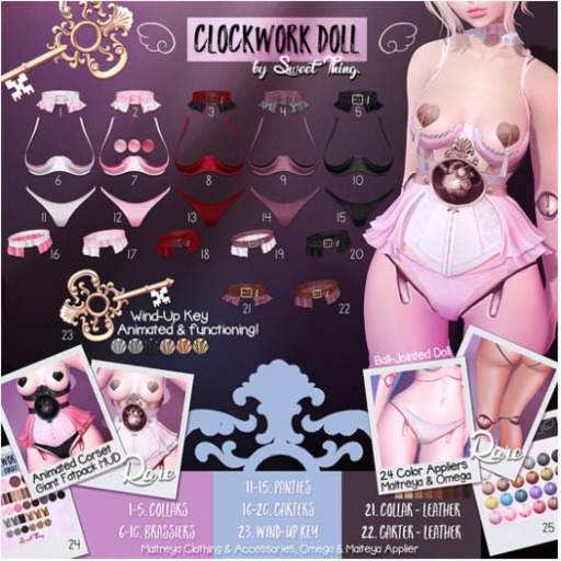 Sweet Thing. Clockwork Doll Garter - Pinks (box)