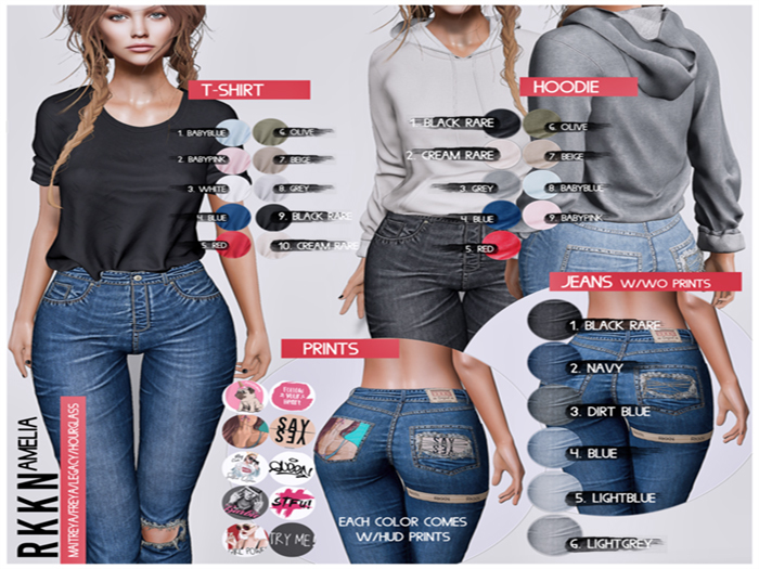 RKKN. Amelia's Jeans LightGrey w/Prints /HG (Hud)