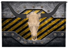 Wall Art - Longhorn on Riveted Steel - Warning - MESH