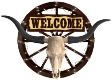 Tams - Wall Art - Wagon Wheel Welcome with Skull - Blinking - MESH