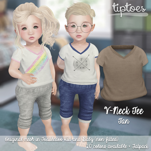. tiptoes - V-Neck Tee - Tan