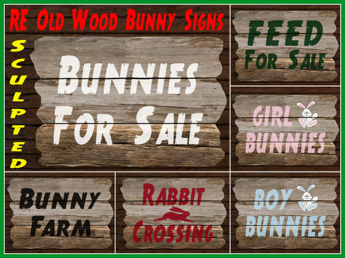 RE Old Wood Bunny Signs - 8 Rabbit Signs - For Sale Set, Easter