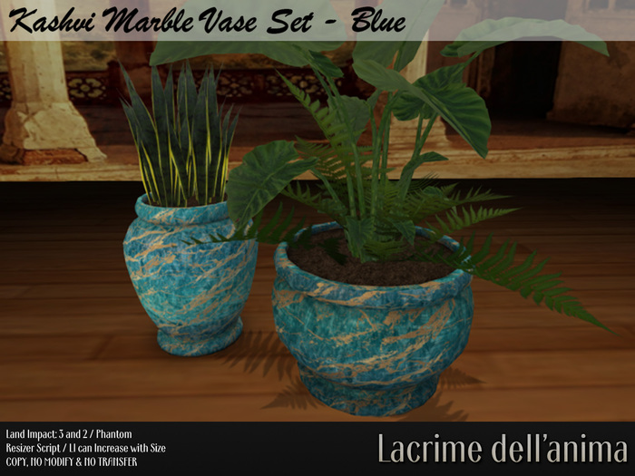 (BOX) Kashvi Marble Vase Set - Blue