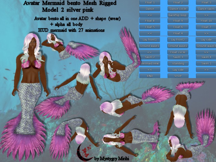 Second Life Marketplace - Avatar Mermaid Bento Model 2 silver pink all ...