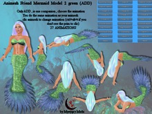 Animesh Friend Mermaid Model 2 green blue all in one mesh rigged with menu 27 animations swim,float,dance Move together