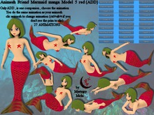 Animesh Friend Mermaid Model 5 red all in one mesh rigged with menu 27 animations swim,float,dance,lay...Move together