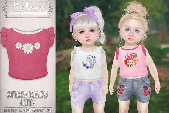 . tiptoes - Embroidery Tank - Raspberry