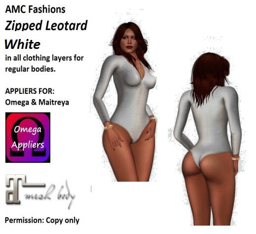 AMC Leotard Zipped White