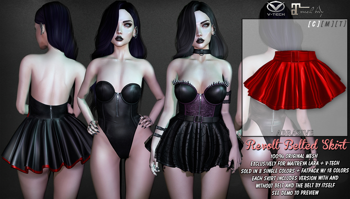 [ abrasive ] Revolt Belted Skirt - Ruby