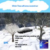 Winter Trees & snow covered Car 7 pc set -Crate