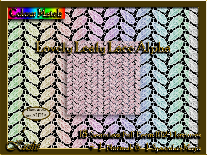 !Kushi! LovelyLeafyLaceALPHA Textures -WearToUnpack