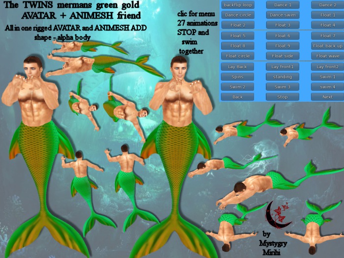 The Twins Merman Avatar + Animesh friend  green gold 27 animes