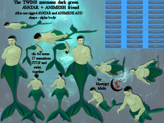 The Twins Merman Avatar + Animesh friend dark green 27 animes