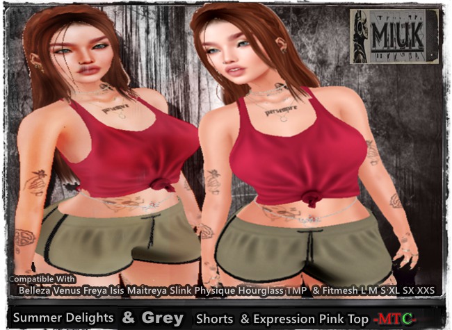 {MIUK}Summer Delights Grey Shorts  Expression Pink Top