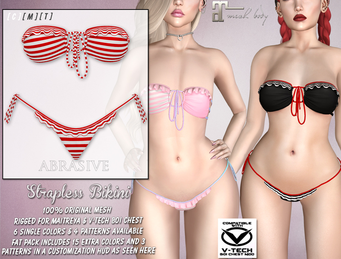 [ abrasive ] Strapless Bikini - Striped Red