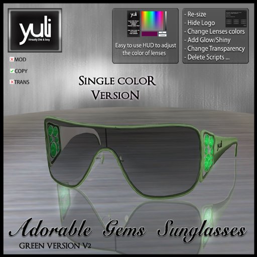 (Yuli) Adorable Gems Sunglasses Green Version V2