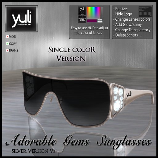 (Yuli) Adorable Gems Sunglasses Silver Version V2