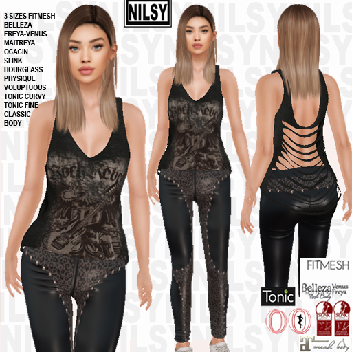 NILSY BACK RIPPED TOP AND LEATHER PANTS,ALL BODIES