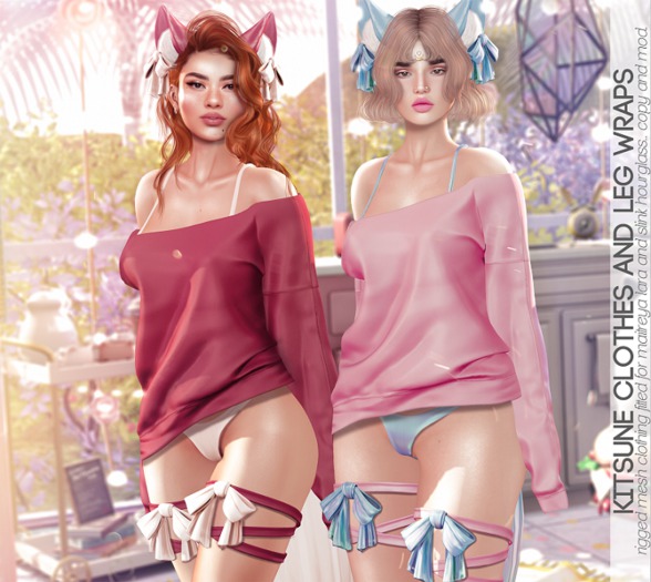 Caboodle - Kitsune Clothes & Leg Wraps - Holo Purple (LEGACY, EBODY REBORN, MAITREYA, HOURGLASS)