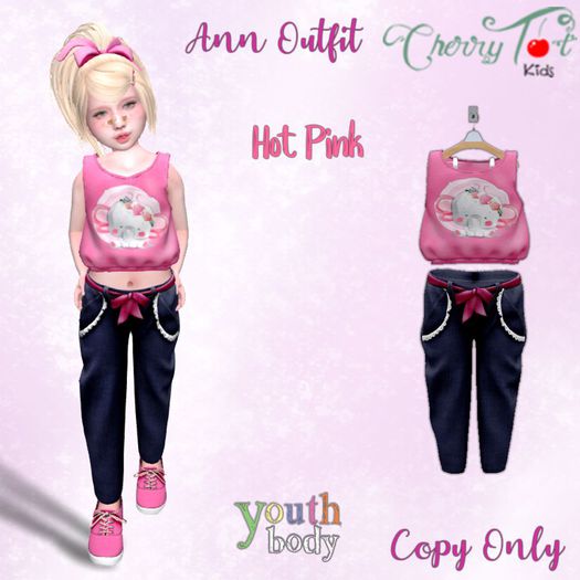 *Cherry Tot* Youth Fitted Ann Outfit Hot Pink (Wear&Click)