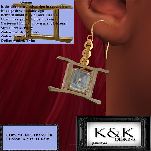 "Zodiac gemini ear rings" jesse Keyes