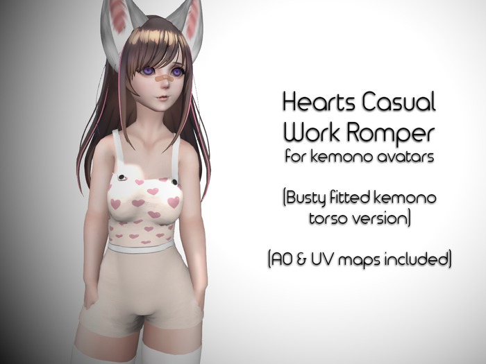 Fitted Kemono Torso Hearts Casual Work Romper (Busty)