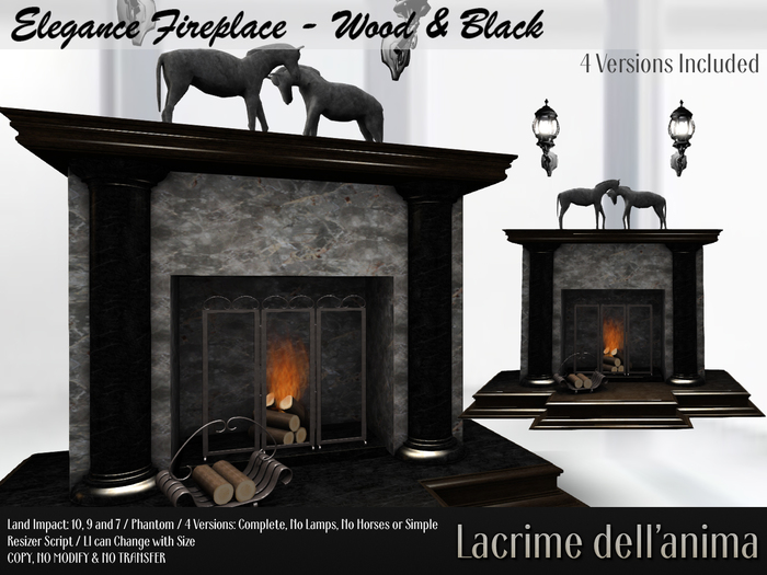 Elegance Fireplace - Wood & Black