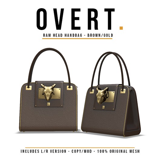 Overt. Ram Head Handbag - Brown/Gold (Wear to Unpack)