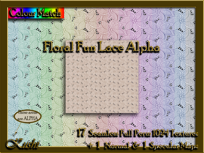 !Kushi! FloralFunLaceALPHA Textures -WearToUnpack