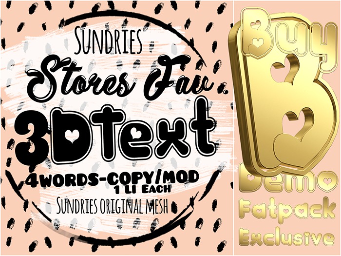 sundries - Stores Fav Pack ♥ mesh letters words ♥ Mesh text 3D