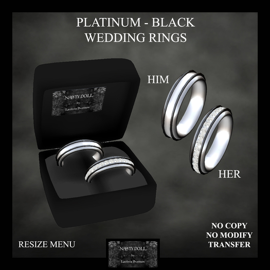 NASTY DOLL - PLATINUM - BLACK WEDDING RINGS