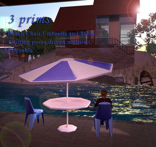 3 prim Beach chair ,umbrella & table [Blue]
