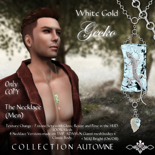 Nord Embel'Lys  Gecko Necklace (Men) White Gold
