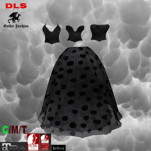 Ballgown 3 tops black dots  boxed