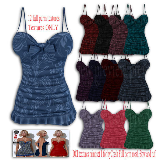 DCI textures print set 1 for byCrash Full perm mesh-Bow and ruf